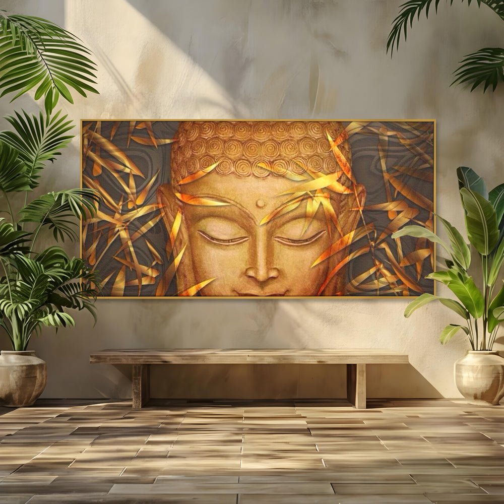 Leinwandbilder Premium LuxCanva® I116, Stille der Natur, Buddha, Zen, Ruhe, Innerer Frieden, Meditation, Spiritualität, Harmonie, Bambus, Blätter, Chip