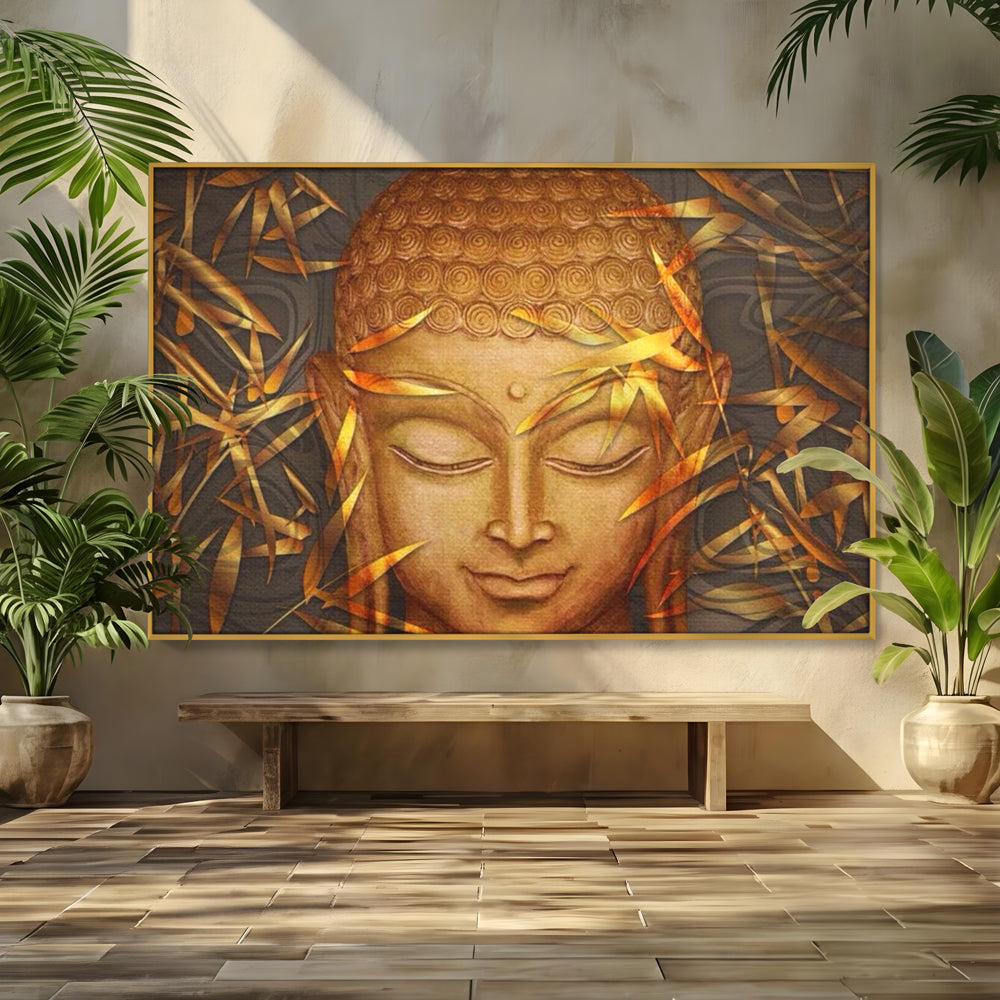 Leinwandbilder Premium LuxCanva® I116, Stille der Natur, Buddha, Zen, Ruhe, Innerer Frieden, Meditation, Spiritualität, Harmonie, Bambus, Blätter, Chip