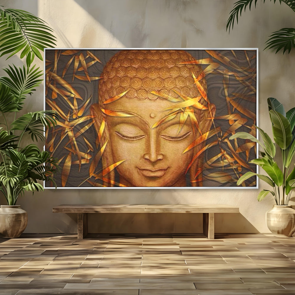 Leinwandbilder Premium LuxCanva® I116, Stille der Natur, Buddha, Zen, Ruhe, Innerer Frieden, Meditation, Spiritualität, Harmonie, Bambus, Blätter, Chip