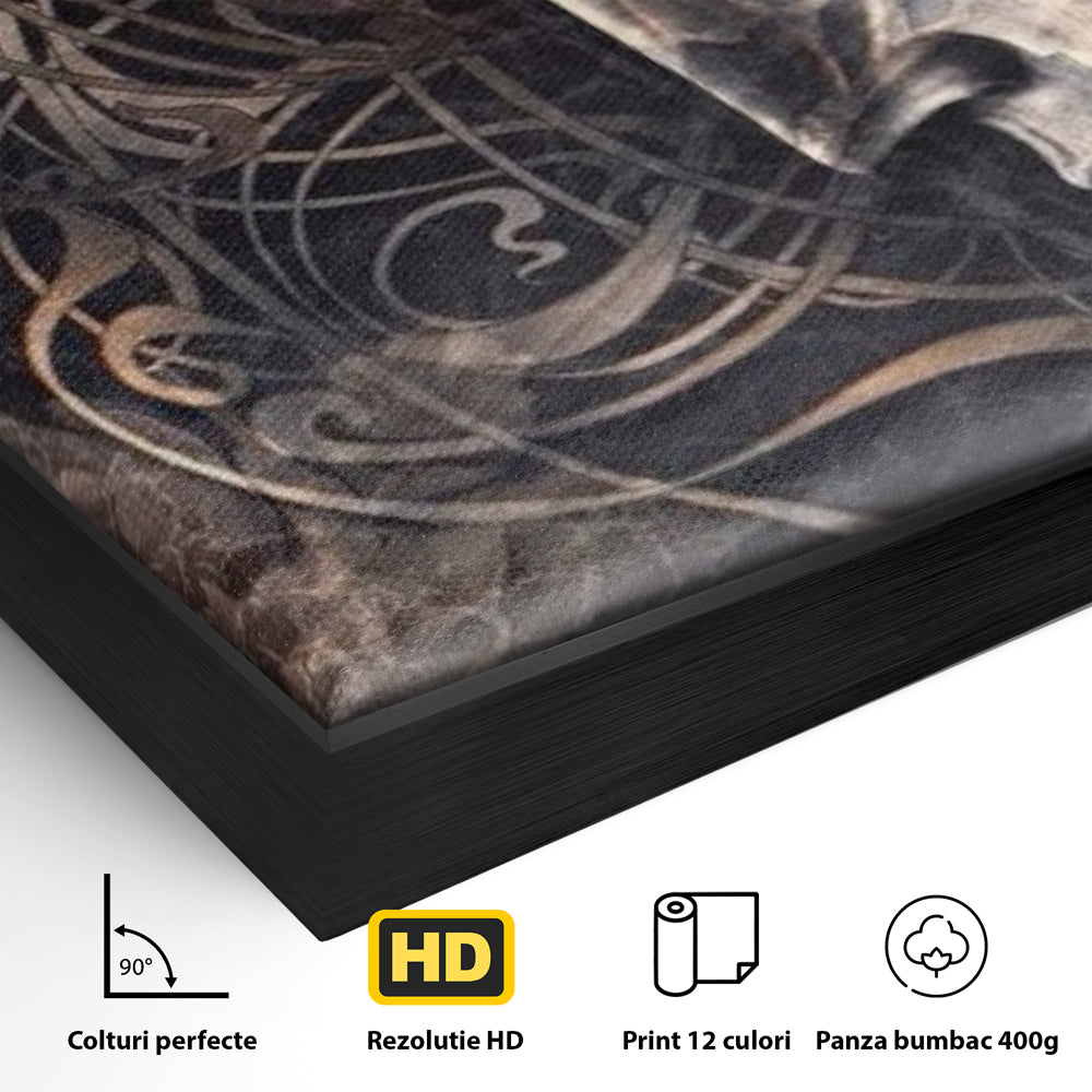 Tablou Canvas Premium LuxCanva® I117, Ganduri din Piatra, Buddha, Echilibru, Meditatie, Zen, Frunze, Ritual, Sacralitate, Fum, Esenta, Armonie, Timp