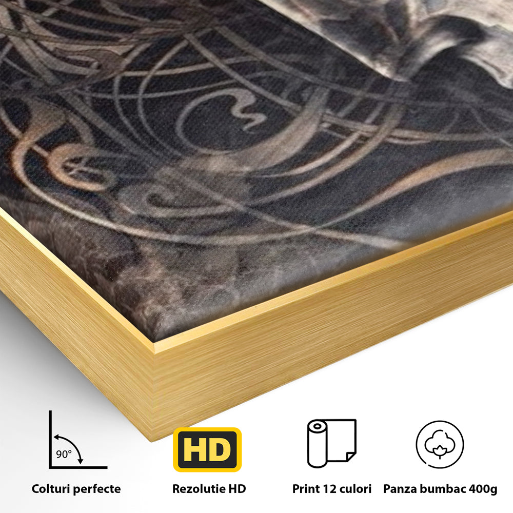 Tablou Canvas Premium LuxCanva® I117, Ganduri din Piatra, Buddha, Echilibru, Meditatie, Zen, Frunze, Ritual, Sacralitate, Fum, Esenta, Armonie, Timp