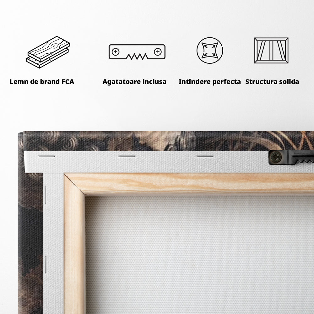 Tablou Canvas Premium LuxCanva® I117, Ganduri din Piatra, Buddha, Echilibru, Meditatie, Zen, Frunze, Ritual, Sacralitate, Fum, Esenta, Armonie, Timp