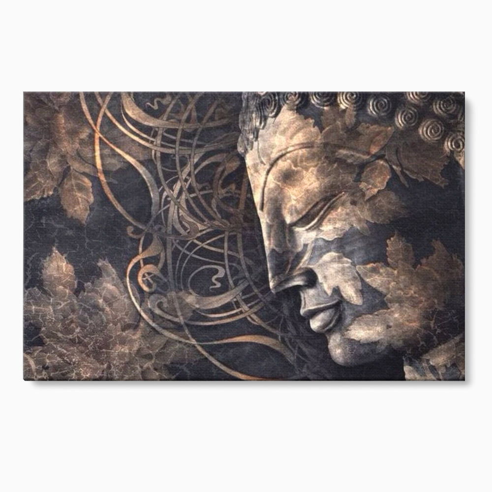 Tablou Canvas Premium LuxCanva® I117, Ganduri din Piatra, Buddha, Echilibru, Meditatie, Zen, Frunze, Ritual, Sacralitate, Fum, Esenta, Armonie, Timp