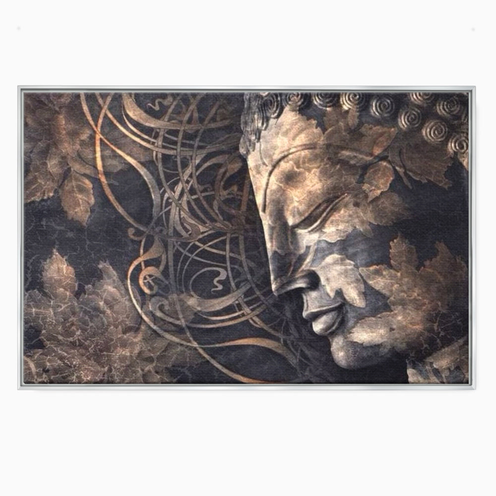 Tablou Canvas Premium LuxCanva® I117, Ganduri din Piatra, Buddha, Echilibru, Meditatie, Zen, Frunze, Ritual, Sacralitate, Fum, Esenta, Armonie, Timp