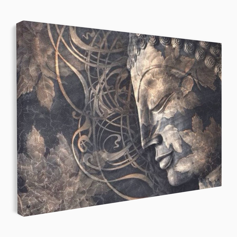 Tablou Canvas Premium LuxCanva® I117, Ganduri din Piatra, Buddha, Echilibru, Meditatie, Zen, Frunze, Ritual, Sacralitate, Fum, Esenta, Armonie, Timp