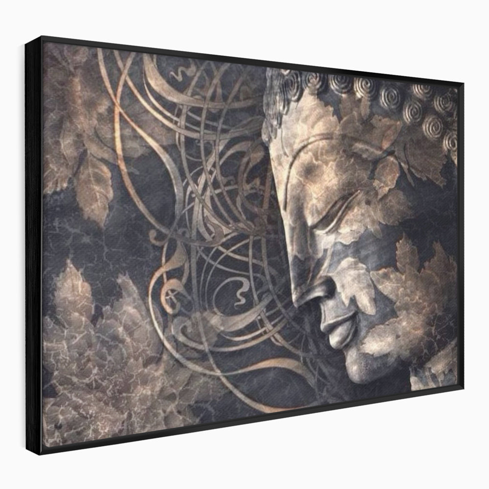 Tablou Canvas Premium LuxCanva® I117, Ganduri din Piatra, Buddha, Echilibru, Meditatie, Zen, Frunze, Ritual, Sacralitate, Fum, Esenta, Armonie, Timp
