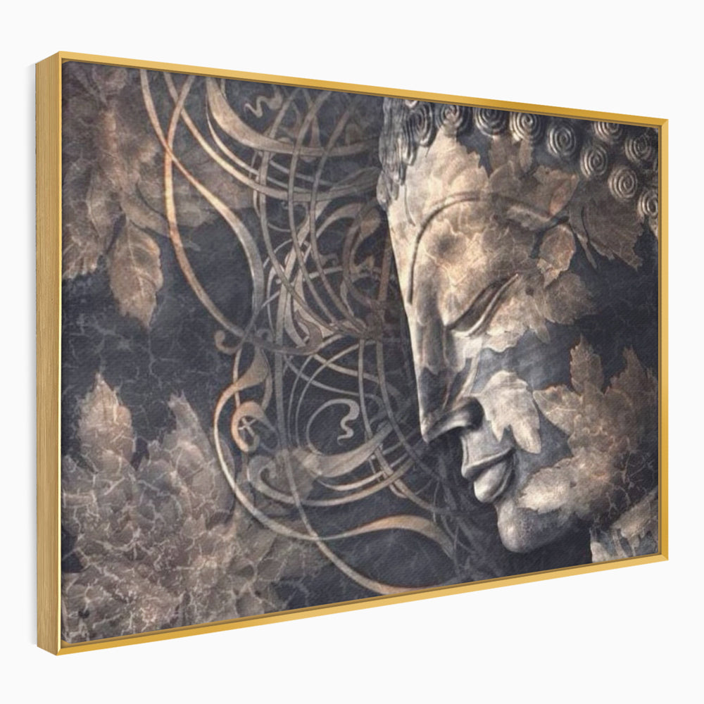 Tablou Canvas Premium LuxCanva® I117, Ganduri din Piatra, Buddha, Echilibru, Meditatie, Zen, Frunze, Ritual, Sacralitate, Fum, Esenta, Armonie, Timp
