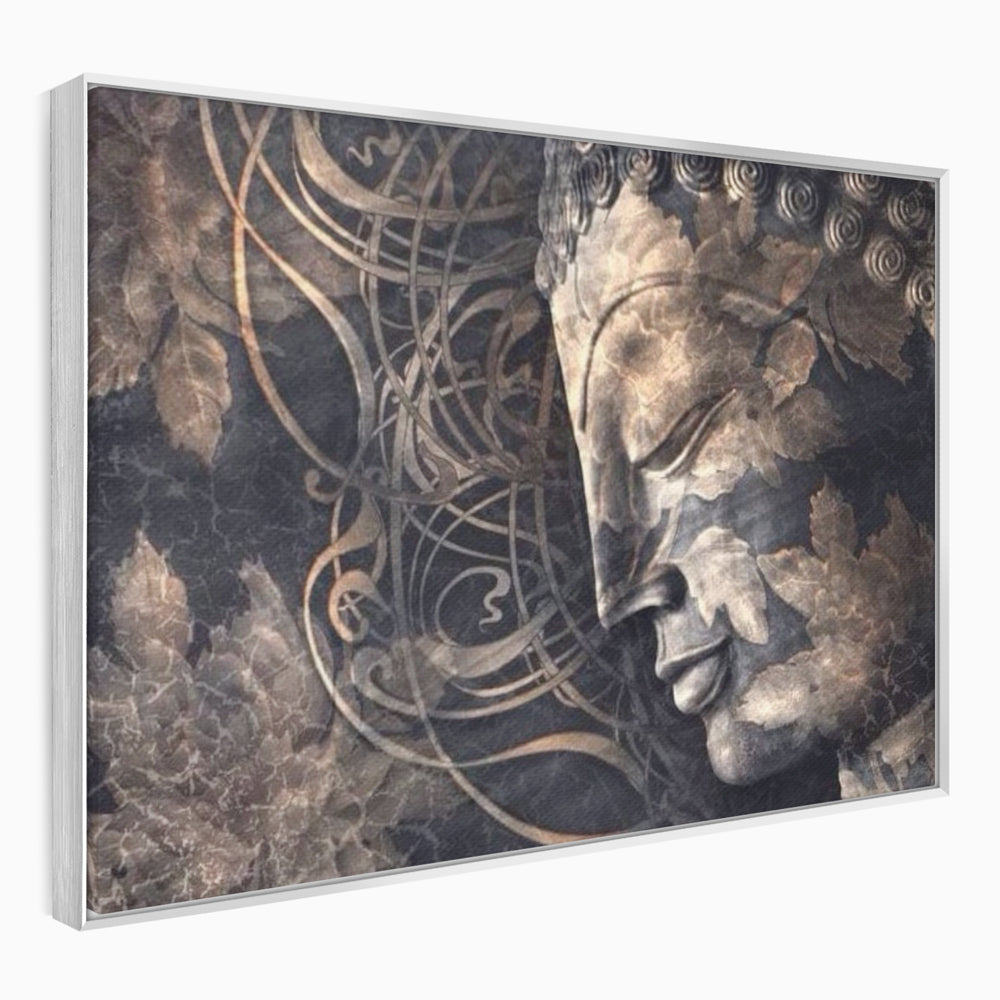 Tablou Canvas Premium LuxCanva® I117, Ganduri din Piatra, Buddha, Echilibru, Meditatie, Zen, Frunze, Ritual, Sacralitate, Fum, Esenta, Armonie, Timp