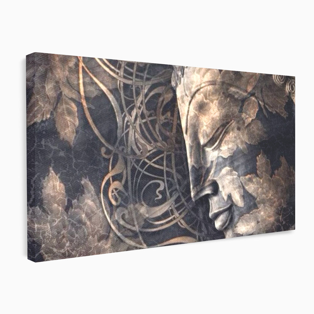 Tablou Canvas Premium LuxCanva® I117, Ganduri din Piatra, Buddha, Echilibru, Meditatie, Zen, Frunze, Ritual, Sacralitate, Fum, Esenta, Armonie, Timp