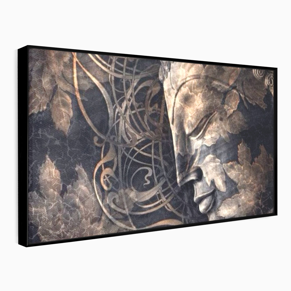 Tablou Canvas Premium LuxCanva® I117, Ganduri din Piatra, Buddha, Echilibru, Meditatie, Zen, Frunze, Ritual, Sacralitate, Fum, Esenta, Armonie, Timp