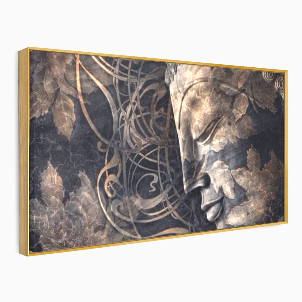 Tablou Canvas Premium LuxCanva® I117, Ganduri din Piatra, Buddha, Echilibru, Meditatie, Zen, Frunze, Ritual, Sacralitate, Fum, Esenta, Armonie, Timp