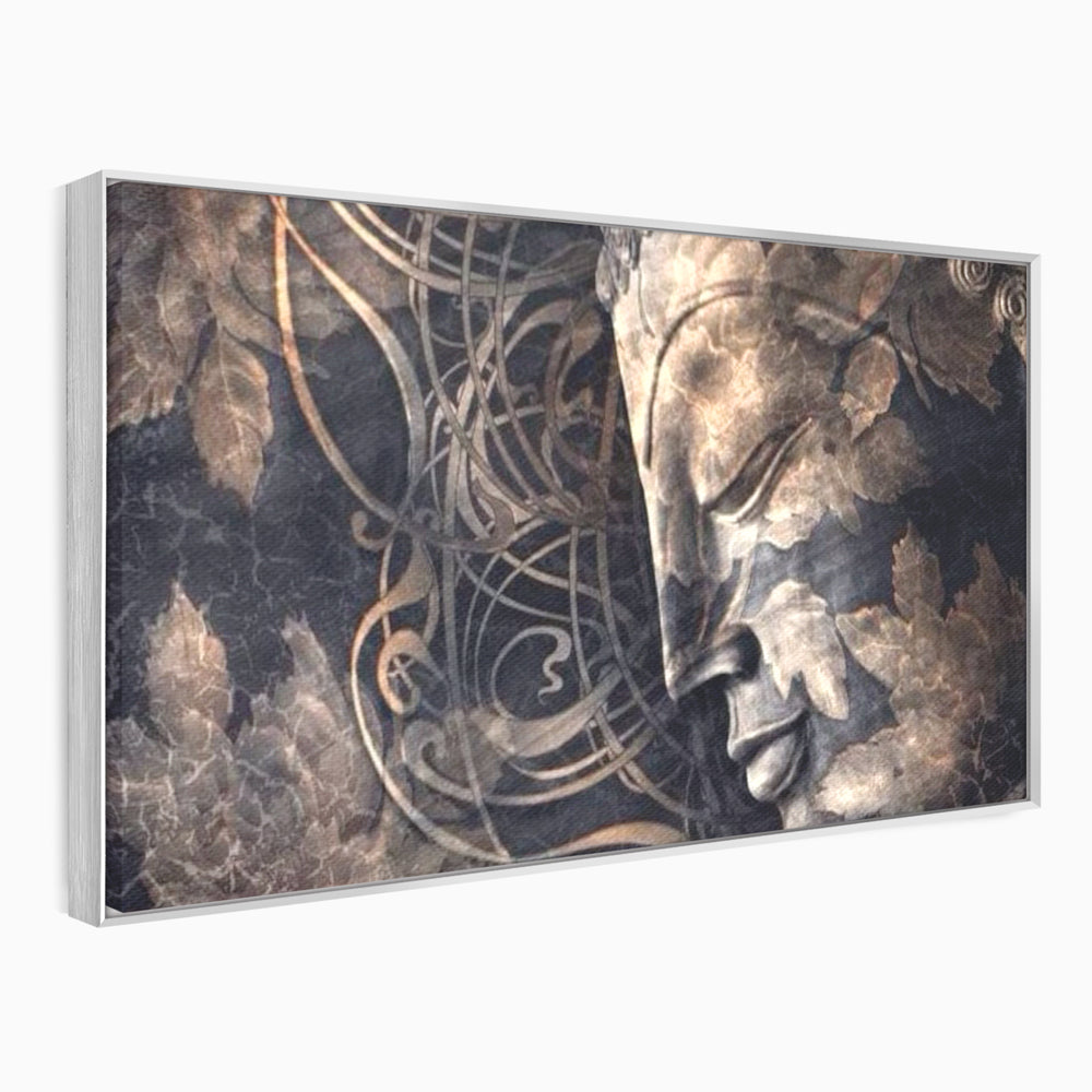 Tablou Canvas Premium LuxCanva® I117, Ganduri din Piatra, Buddha, Echilibru, Meditatie, Zen, Frunze, Ritual, Sacralitate, Fum, Esenta, Armonie, Timp