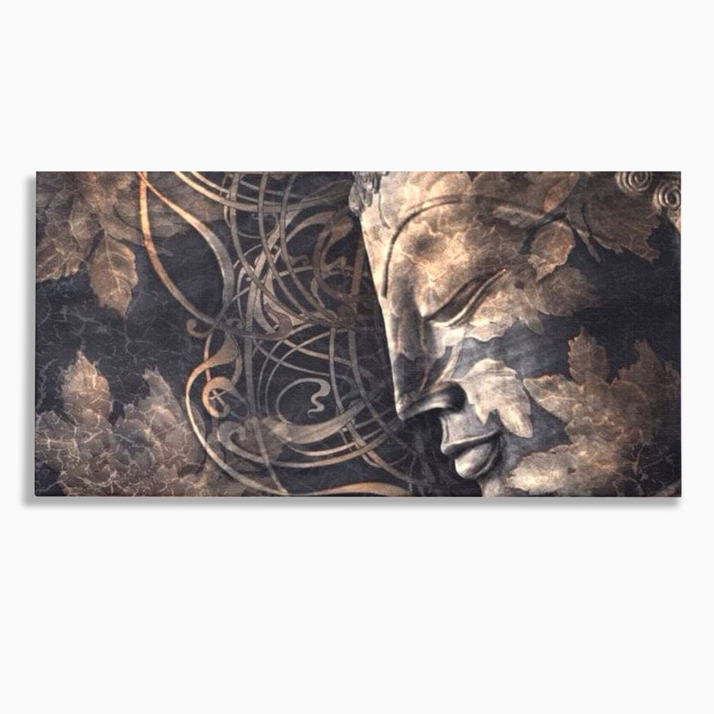 Tablou Canvas Premium LuxCanva® I117, Ganduri din Piatra, Buddha, Echilibru, Meditatie, Zen, Frunze, Ritual, Sacralitate, Fum, Esenta, Armonie, Timp