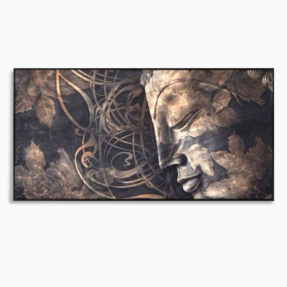 Tablou Canvas Premium LuxCanva® I117, Ganduri din Piatra, Buddha, Echilibru, Meditatie, Zen, Frunze, Ritual, Sacralitate, Fum, Esenta, Armonie, Timp