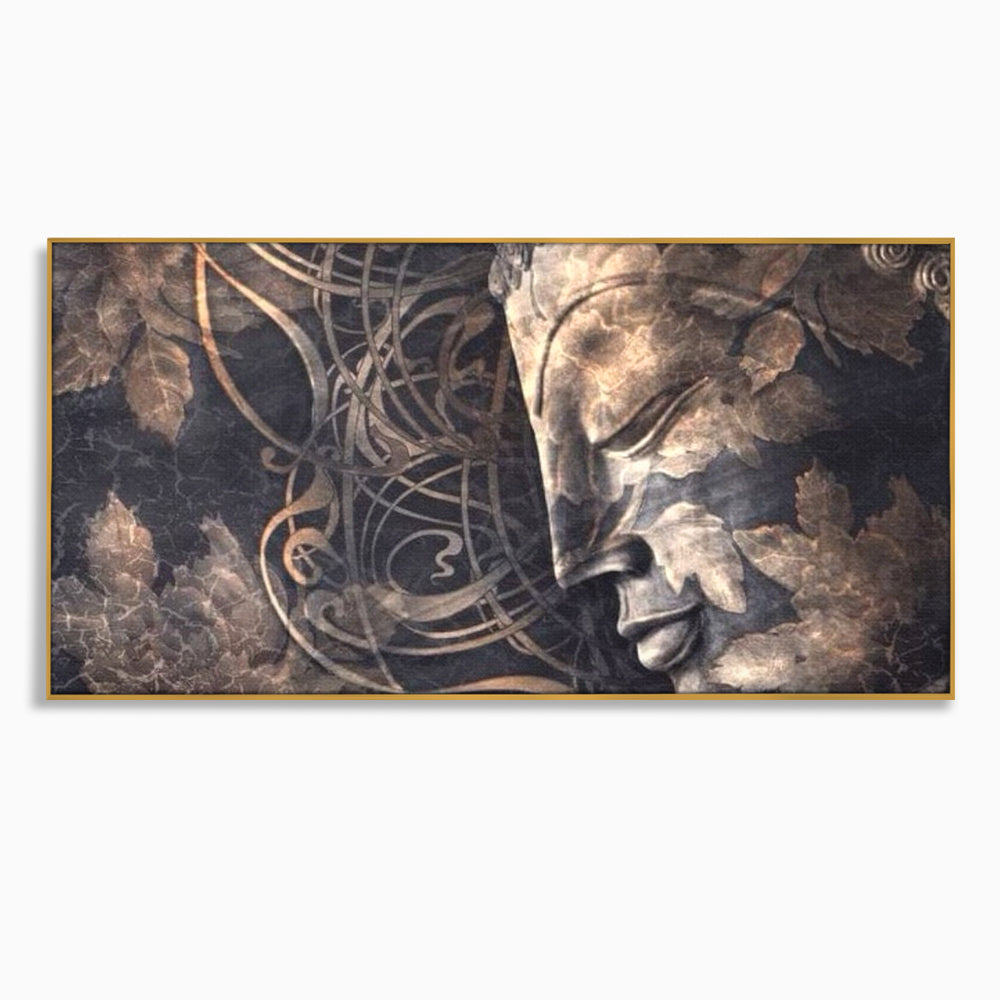 Tablou Canvas Premium LuxCanva® I117, Ganduri din Piatra, Buddha, Echilibru, Meditatie, Zen, Frunze, Ritual, Sacralitate, Fum, Esenta, Armonie, Timp