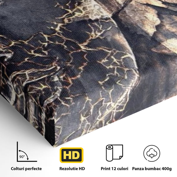 Tablou Canvas Premium LuxCanva® I118, Sub Pielea Timpului, Buddha, Vibratia OM, Constiinta, Spiritualitate, Crapaturi, Frunze, Foc Sacru, Contemplare