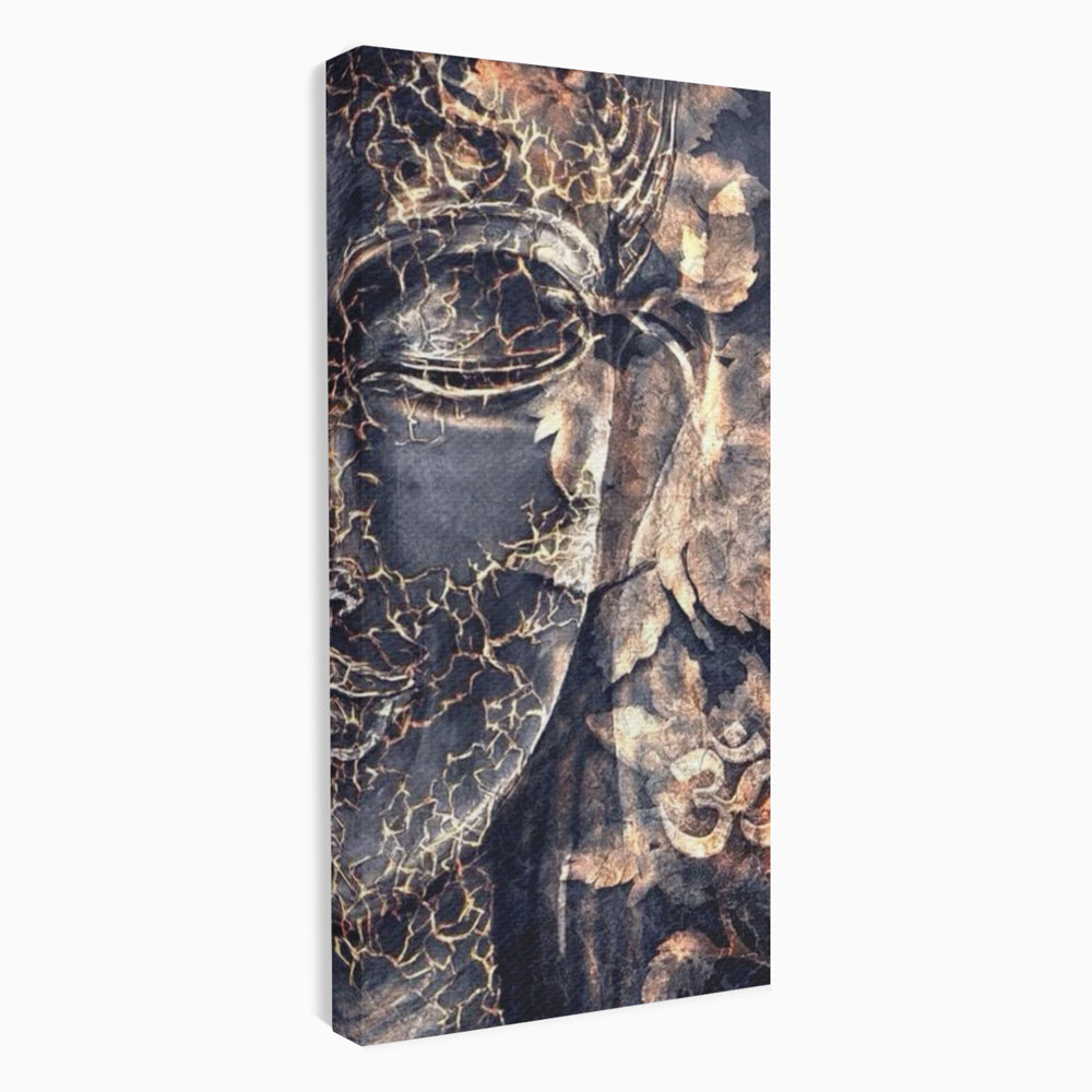 Tablou Canvas Premium LuxCanva® I118, Sub Pielea Timpului, Buddha, Vibratia OM, Constiinta, Spiritualitate, Crapaturi, Frunze, Foc Sacru, Contemplare