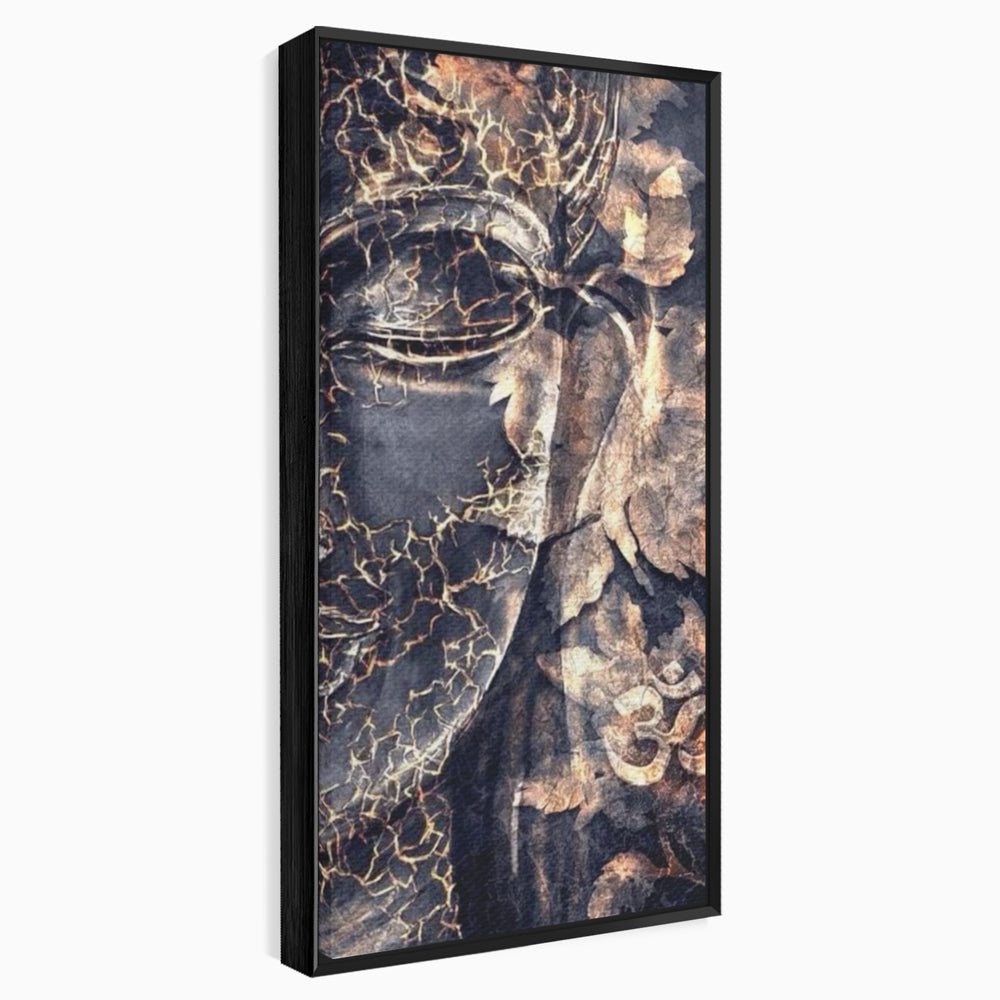 Tablou Canvas Premium LuxCanva® I118, Sub Pielea Timpului, Buddha, Vibratia OM, Constiinta, Spiritualitate, Crapaturi, Frunze, Foc Sacru, Contemplare