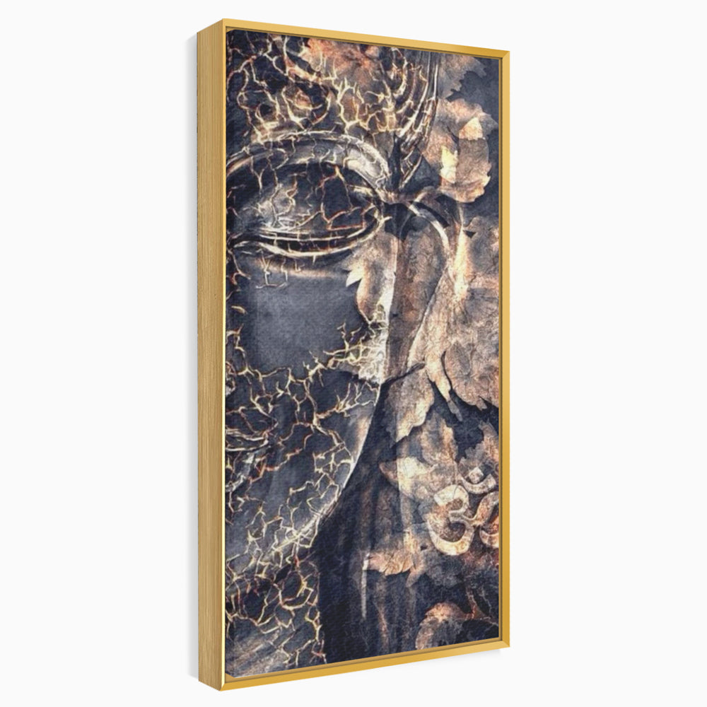 Tablou Canvas Premium LuxCanva® I118, Sub Pielea Timpului, Buddha, Vibratia OM, Constiinta, Spiritualitate, Crapaturi, Frunze, Foc Sacru, Contemplare