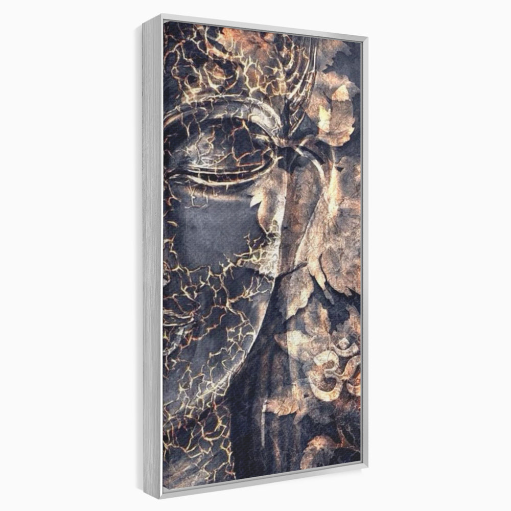 Tablou Canvas Premium LuxCanva® I118, Sub Pielea Timpului, Buddha, Vibratia OM, Constiinta, Spiritualitate, Crapaturi, Frunze, Foc Sacru, Contemplare