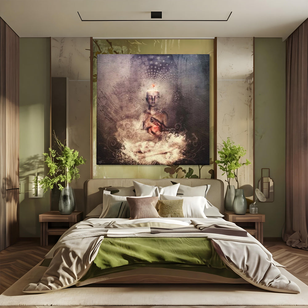 LuxCanva Premium-Leinwandkunst® I119, Kosmisches Wesen, Buddha, Herz, Erleuchtung, Erleuchtung, Transzendenz, Innerer Frieden, Essenz, Universum, Spiritualität, Zen