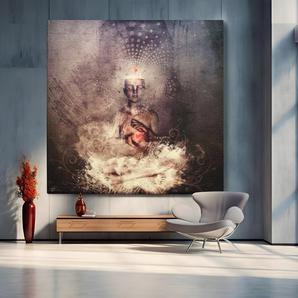 LuxCanva Premium-Leinwandkunst® I119, Kosmisches Wesen, Buddha, Herz, Erleuchtung, Erleuchtung, Transzendenz, Innerer Frieden, Essenz, Universum, Spiritualität, Zen