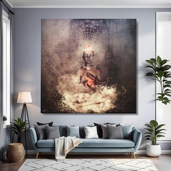 LuxCanva Premium-Leinwandkunst® I119, Kosmisches Wesen, Buddha, Herz, Erleuchtung, Erleuchtung, Transzendenz, Innerer Frieden, Essenz, Universum, Spiritualität, Zen