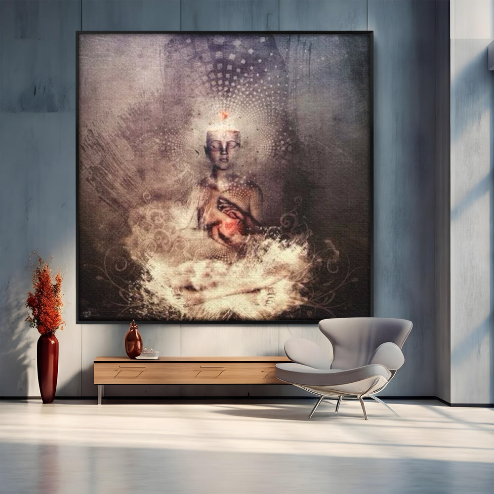 LuxCanva Premium-Leinwandkunst® I119, Kosmisches Wesen, Buddha, Herz, Erleuchtung, Erleuchtung, Transzendenz, Innerer Frieden, Essenz, Universum, Spiritualität, Zen