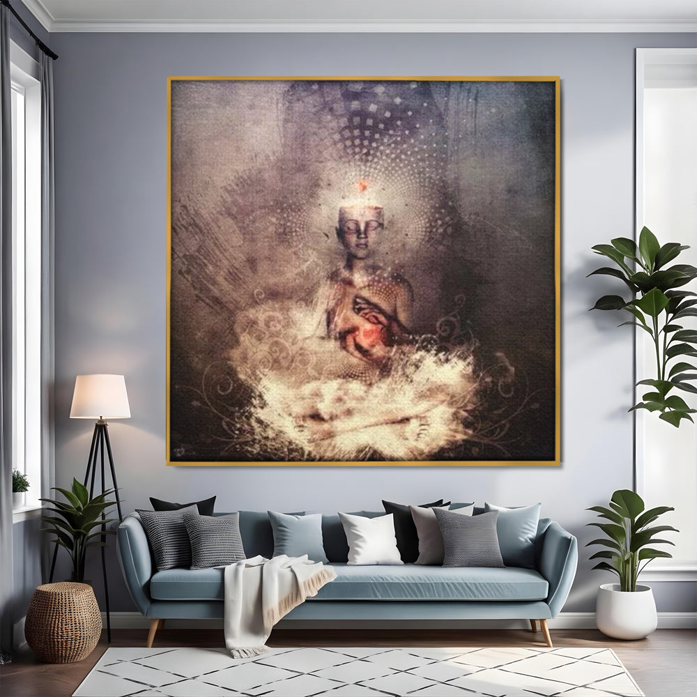 LuxCanva Premium-Leinwandkunst® I119, Kosmisches Wesen, Buddha, Herz, Erleuchtung, Erleuchtung, Transzendenz, Innerer Frieden, Essenz, Universum, Spiritualität, Zen