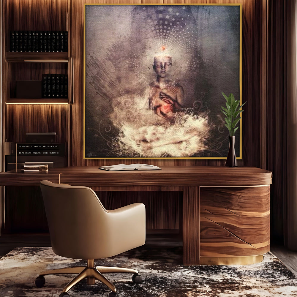 LuxCanva Premium-Leinwandkunst® I119, Kosmisches Wesen, Buddha, Herz, Erleuchtung, Erleuchtung, Transzendenz, Innerer Frieden, Essenz, Universum, Spiritualität, Zen