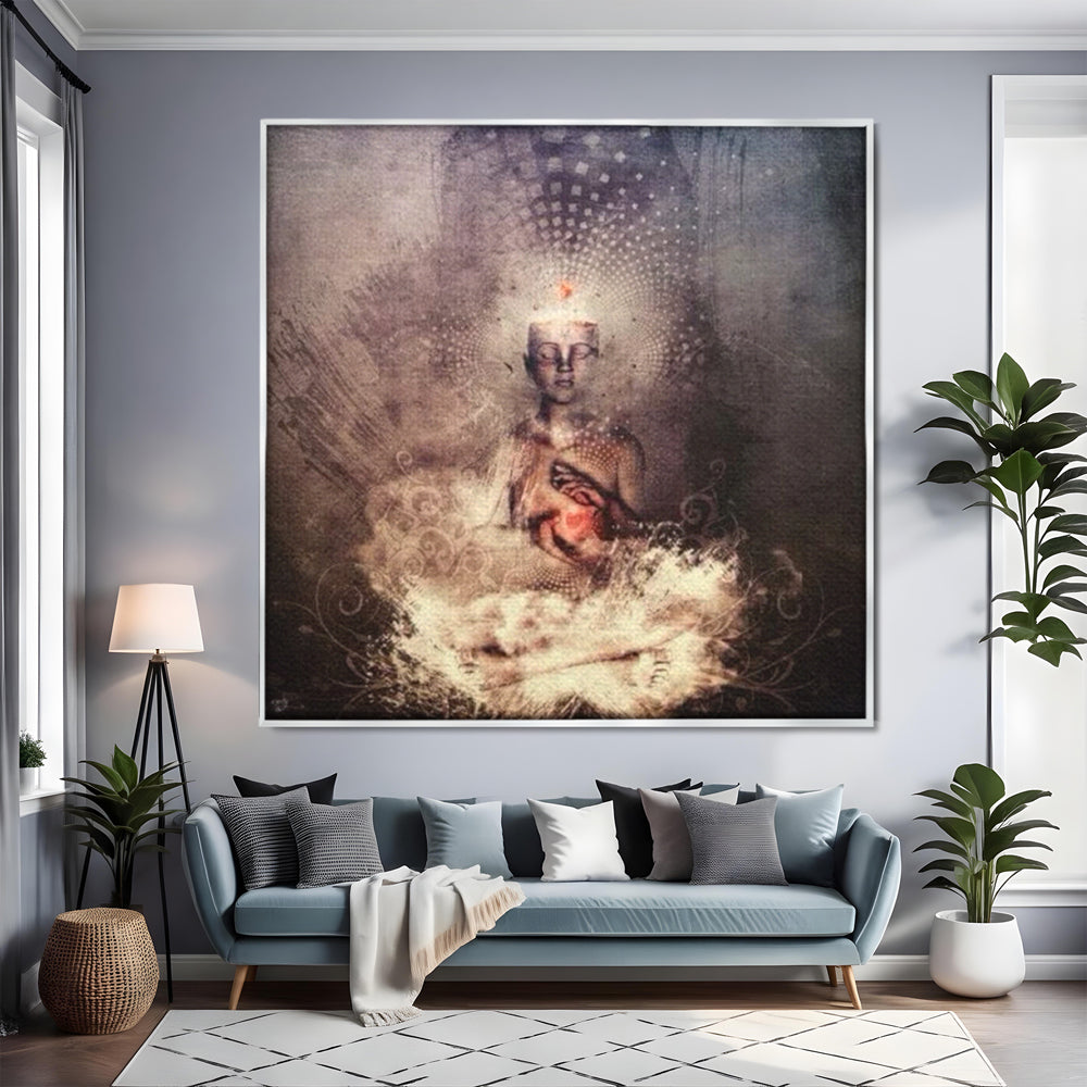 LuxCanva Premium-Leinwandkunst® I119, Kosmisches Wesen, Buddha, Herz, Erleuchtung, Erleuchtung, Transzendenz, Innerer Frieden, Essenz, Universum, Spiritualität, Zen