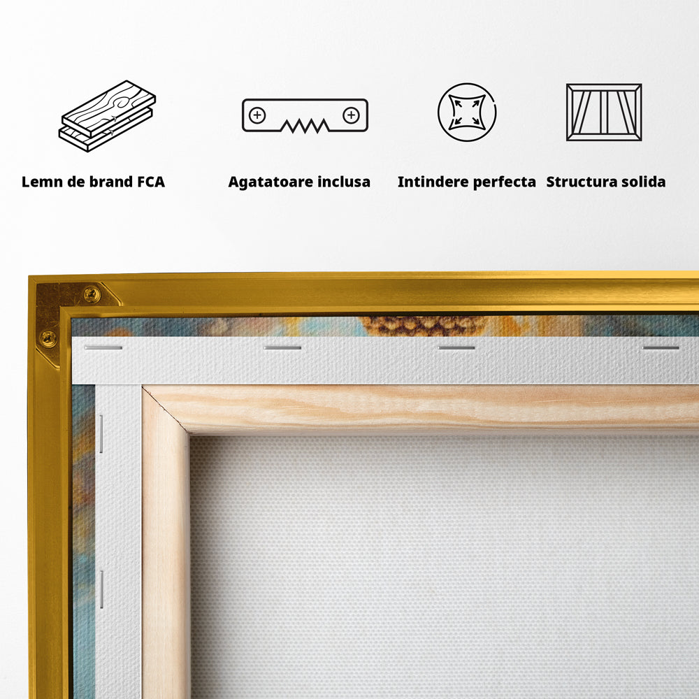 Tablou Canvas Premium LuxCanva® I123, Reflectia Iluminarii, Buddha, Zen, Iluminare, Pace Interioara, Spiritualitate, Armonie, Meditatie, Albastru, Gold, Living, Dormitor