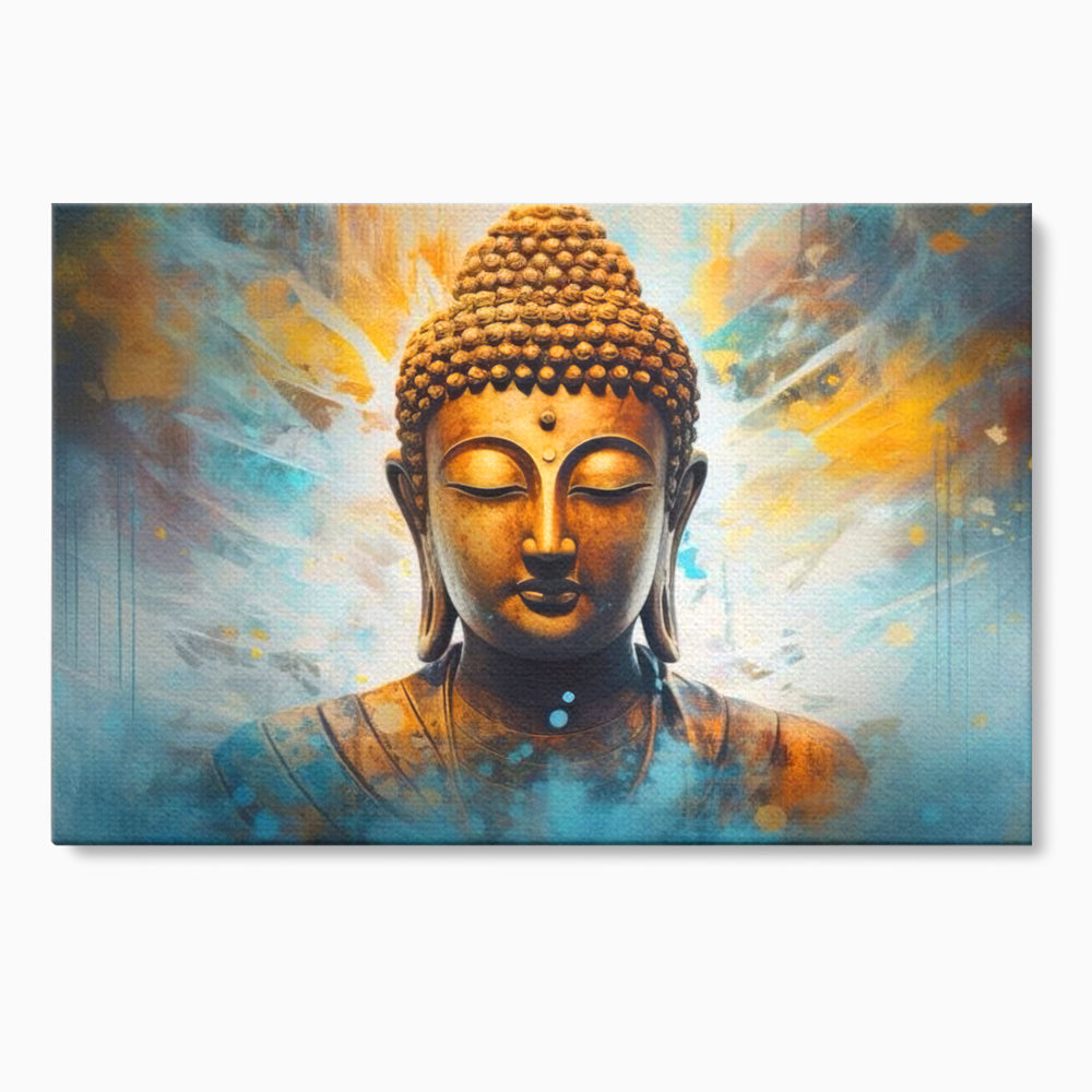 Tablou Canvas Premium LuxCanva® I123, Reflectia Iluminarii, Buddha, Zen, Iluminare, Pace Interioara, Spiritualitate, Armonie, Meditatie, Albastru, Gold, Living, Dormitor