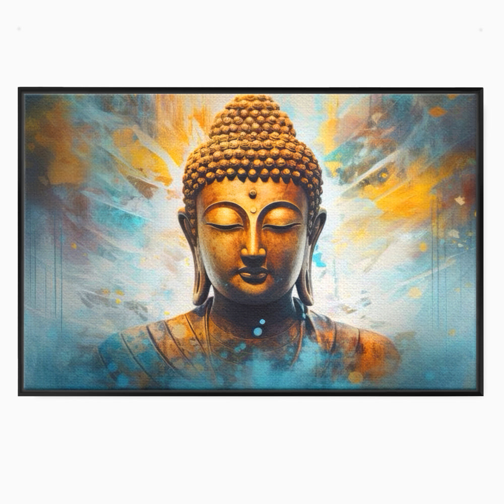 Tablou Canvas Premium LuxCanva® I123, Reflectia Iluminarii, Buddha, Zen, Iluminare, Pace Interioara, Spiritualitate, Armonie, Meditatie, Albastru, Gold, Living, Dormitor