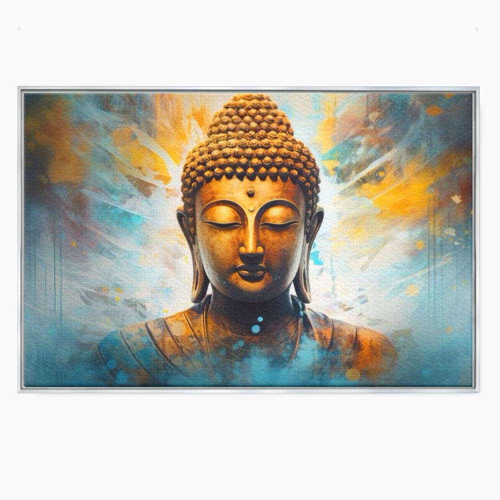 Tablou Canvas Premium LuxCanva® I123, Reflectia Iluminarii, Buddha, Zen, Iluminare, Pace Interioara, Spiritualitate, Armonie, Meditatie, Albastru, Gold, Living, Dormitor
