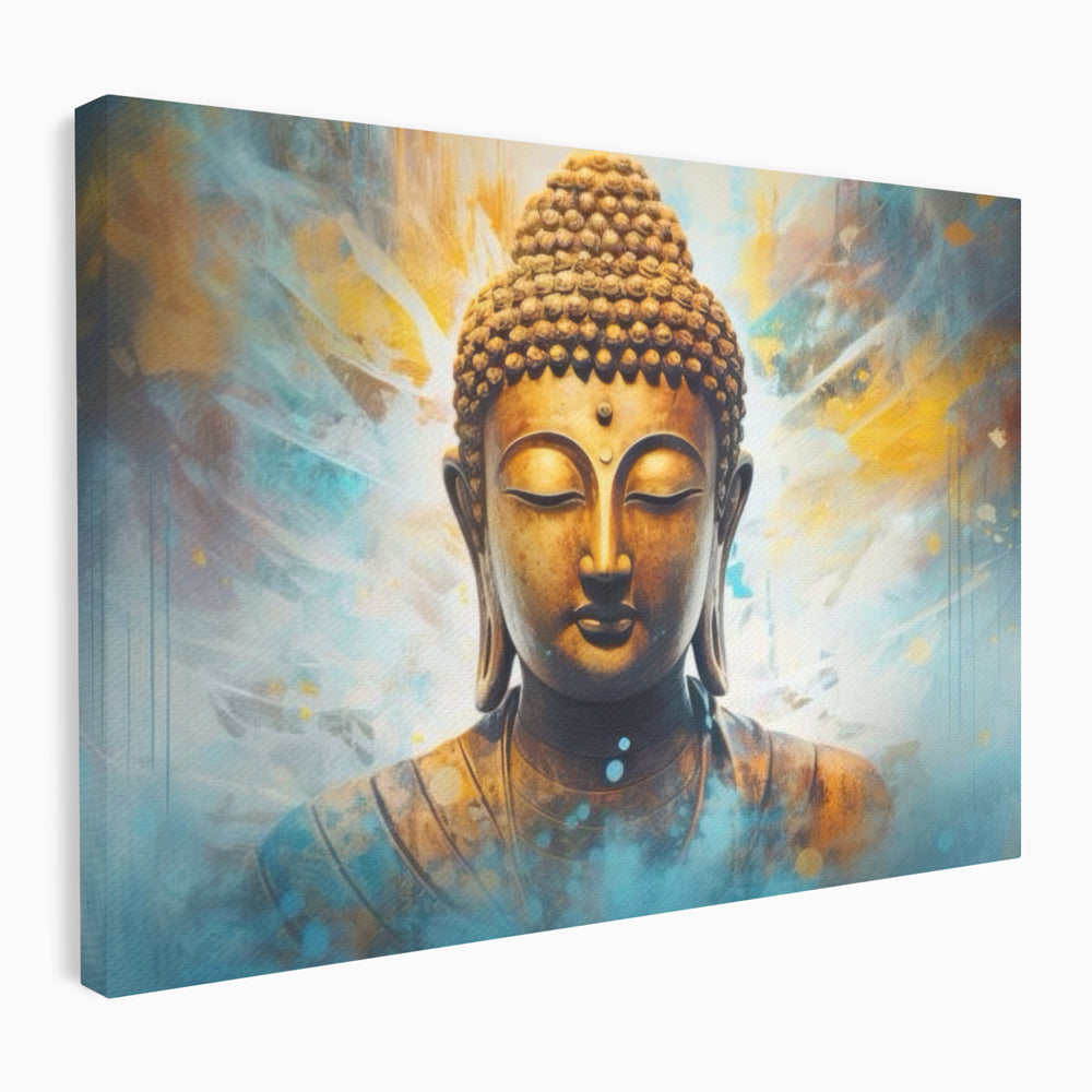 Tablou Canvas Premium LuxCanva® I123, Reflectia Iluminarii, Buddha, Zen, Iluminare, Pace Interioara, Spiritualitate, Armonie, Meditatie, Albastru, Gold, Living, Dormitor