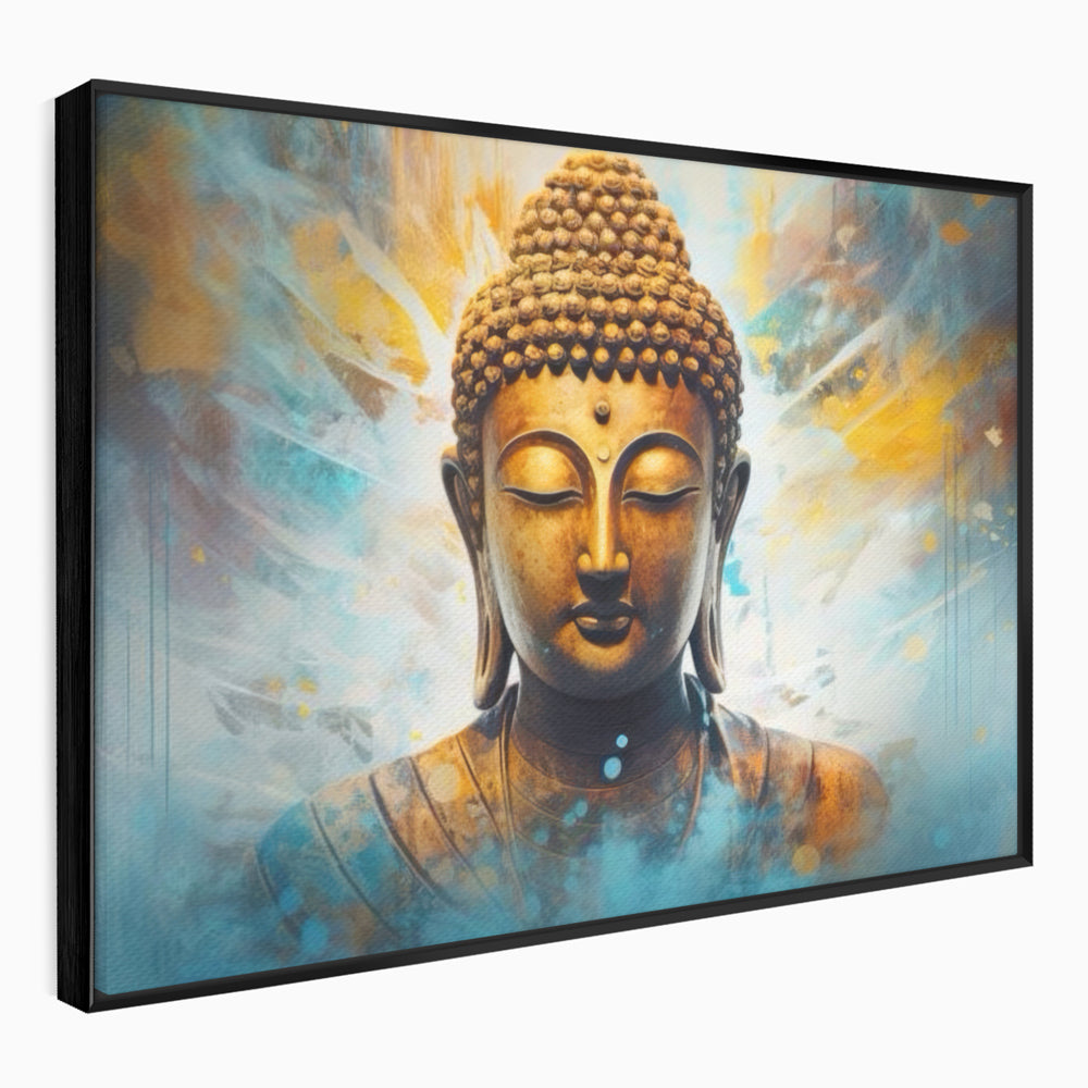 Tablou Canvas Premium LuxCanva® I123, Reflectia Iluminarii, Buddha, Zen, Iluminare, Pace Interioara, Spiritualitate, Armonie, Meditatie, Albastru, Gold, Living, Dormitor