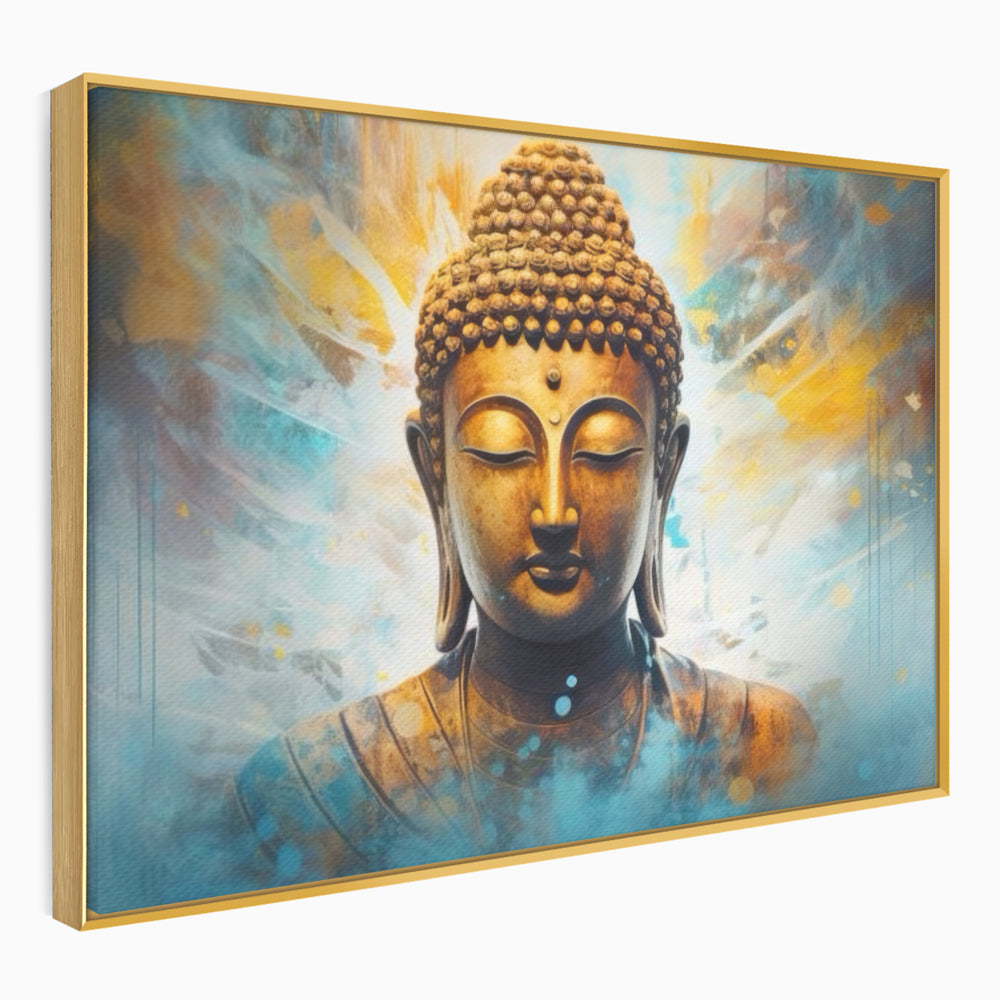 Tablou Canvas Premium LuxCanva® I123, Reflectia Iluminarii, Buddha, Zen, Iluminare, Pace Interioara, Spiritualitate, Armonie, Meditatie, Albastru, Gold, Living, Dormitor