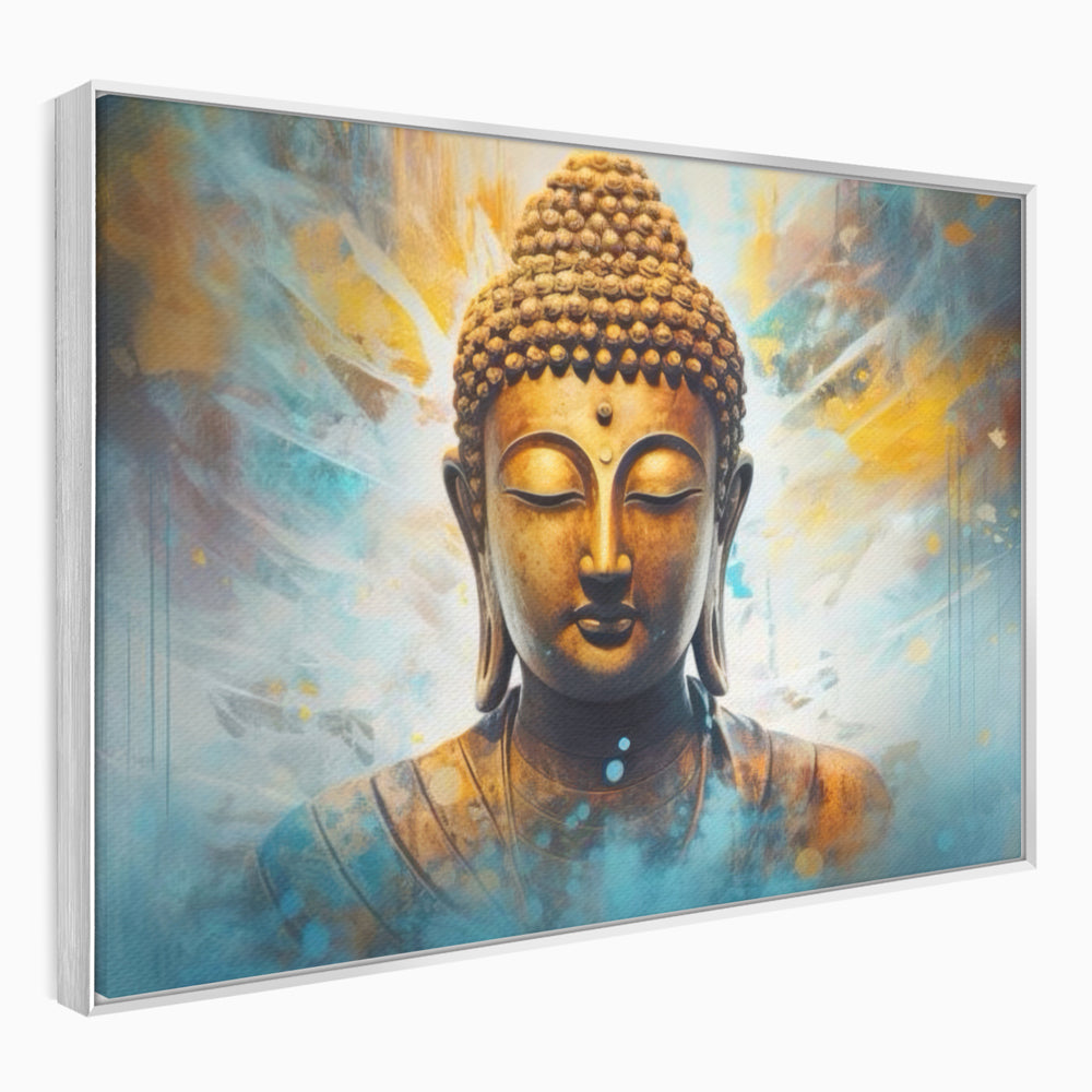 Tablou Canvas Premium LuxCanva® I123, Reflectia Iluminarii, Buddha, Zen, Iluminare, Pace Interioara, Spiritualitate, Armonie, Meditatie, Albastru, Gold, Living, Dormitor