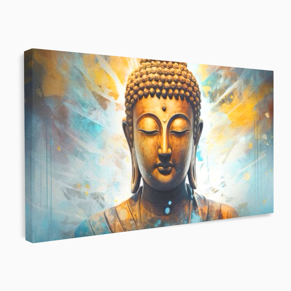 Tablou Canvas Premium LuxCanva® I123, Reflectia Iluminarii, Buddha, Zen, Iluminare, Pace Interioara, Spiritualitate, Armonie, Meditatie, Albastru, Gold, Living, Dormitor