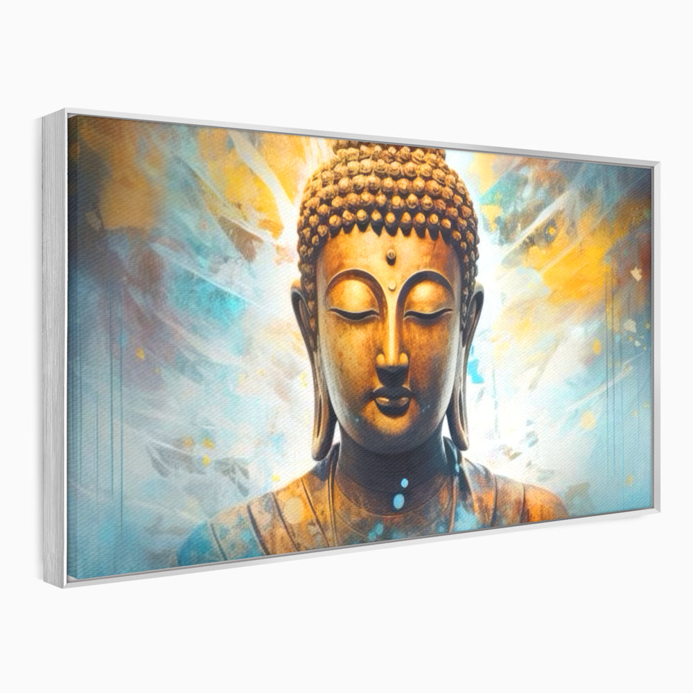 Tablou Canvas Premium LuxCanva® I123, Reflectia Iluminarii, Buddha, Zen, Iluminare, Pace Interioara, Spiritualitate, Armonie, Meditatie, Albastru, Gold, Living, Dormitor