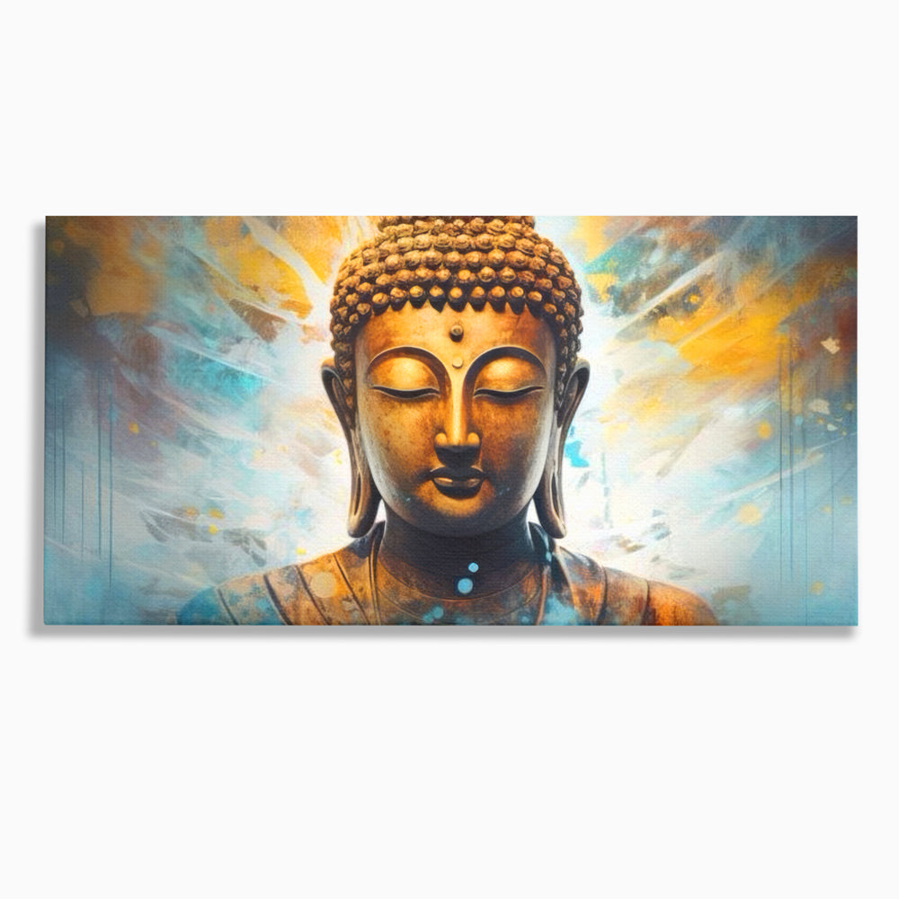 Tablou Canvas Premium LuxCanva® I123, Reflectia Iluminarii, Buddha, Zen, Iluminare, Pace Interioara, Spiritualitate, Armonie, Meditatie, Albastru, Gold, Living, Dormitor