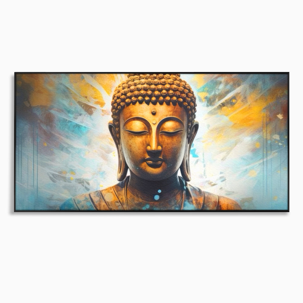Tablou Canvas Premium LuxCanva® I123, Reflectia Iluminarii, Buddha, Zen, Iluminare, Pace Interioara, Spiritualitate, Armonie, Meditatie, Albastru, Gold, Living, Dormitor