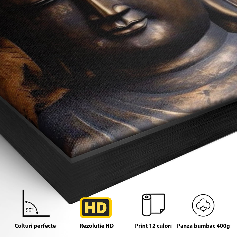 Tablou Canvas Premium LuxCanva® I125, Spiritul Pacii, Buddha, Zen, Meditatie, Spiritualitate, Armonie, Pace Interioara, Echilibru, Lotus, Flori, Urna, Living, Dormitor