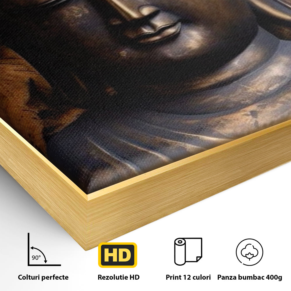 Tablou Canvas Premium LuxCanva® I125, Spiritul Pacii, Buddha, Zen, Meditatie, Spiritualitate, Armonie, Pace Interioara, Echilibru, Lotus, Flori, Urna, Living, Dormitor