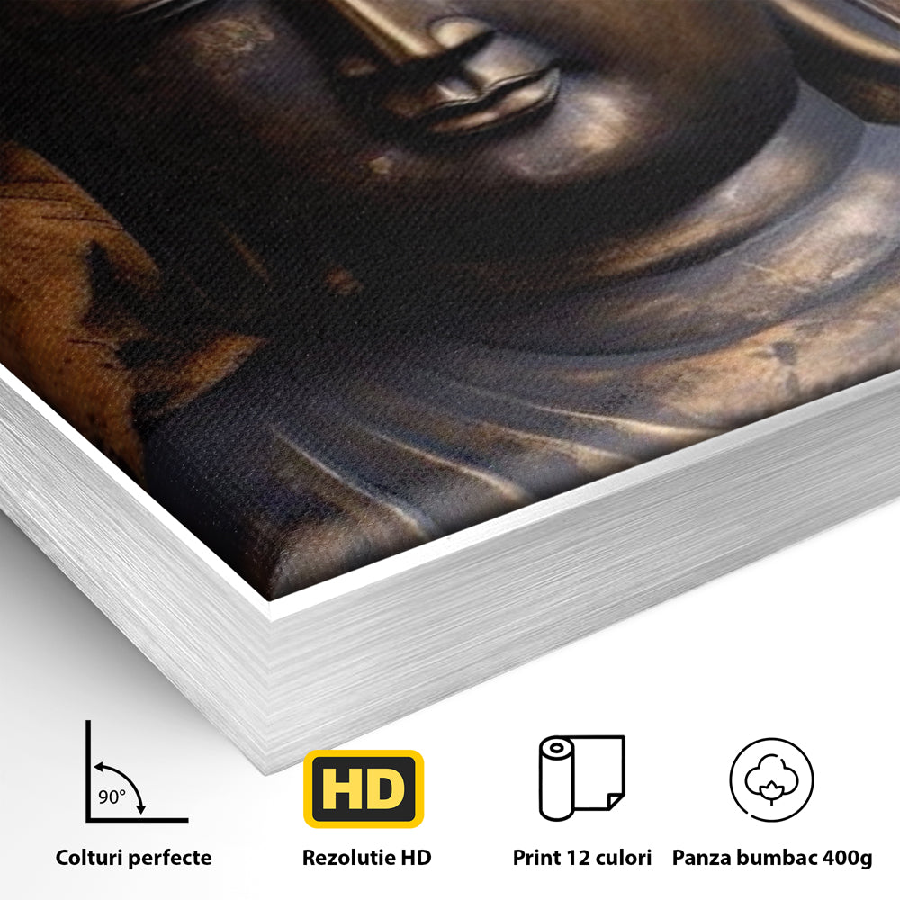 Tablou Canvas Premium LuxCanva® I125, Spiritul Pacii, Buddha, Zen, Meditatie, Spiritualitate, Armonie, Pace Interioara, Echilibru, Lotus, Flori, Urna, Living, Dormitor