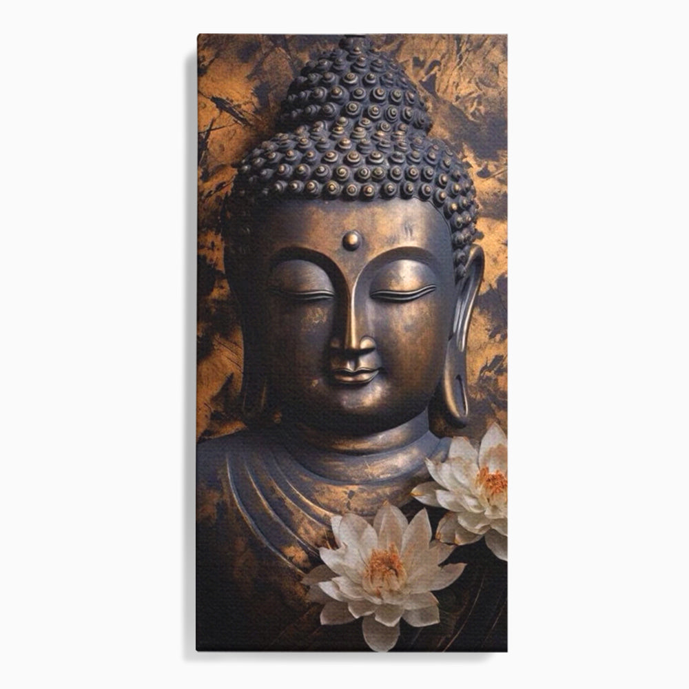 Tablou Canvas Premium LuxCanva® I125, Spiritul Pacii, Buddha, Zen, Meditatie, Spiritualitate, Armonie, Pace Interioara, Echilibru, Lotus, Flori, Urna, Living, Dormitor