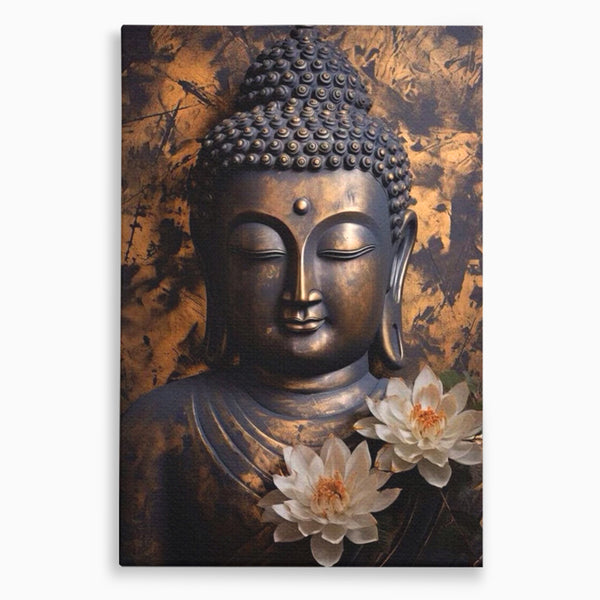 Tablou Canvas Premium LuxCanva® I125, Spiritul Pacii, Buddha, Zen, Meditatie, Spiritualitate, Armonie, Pace Interioara, Echilibru, Lotus, Flori, Urna, Living, Dormitor