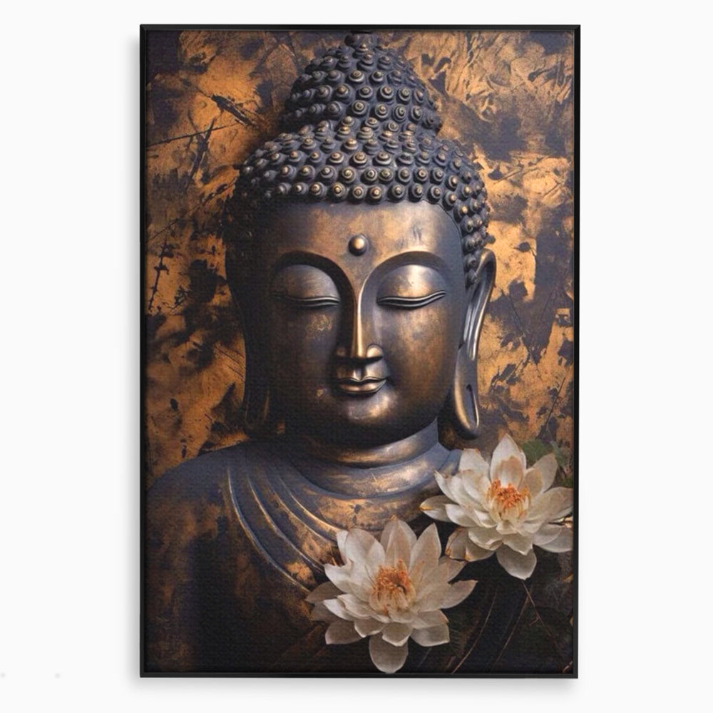 Tablou Canvas Premium LuxCanva® I125, Spiritul Pacii, Buddha, Zen, Meditatie, Spiritualitate, Armonie, Pace Interioara, Echilibru, Lotus, Flori, Urna, Living, Dormitor