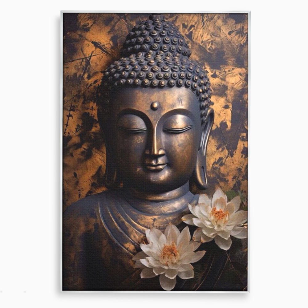 Tablou Canvas Premium LuxCanva® I125, Spiritul Pacii, Buddha, Zen, Meditatie, Spiritualitate, Armonie, Pace Interioara, Echilibru, Lotus, Flori, Urna, Living, Dormitor